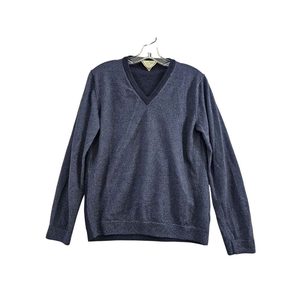 Six & Sept V-Neck Sweater Mens XL Navy Blue Solid Merino Wool Made in Italy EUC